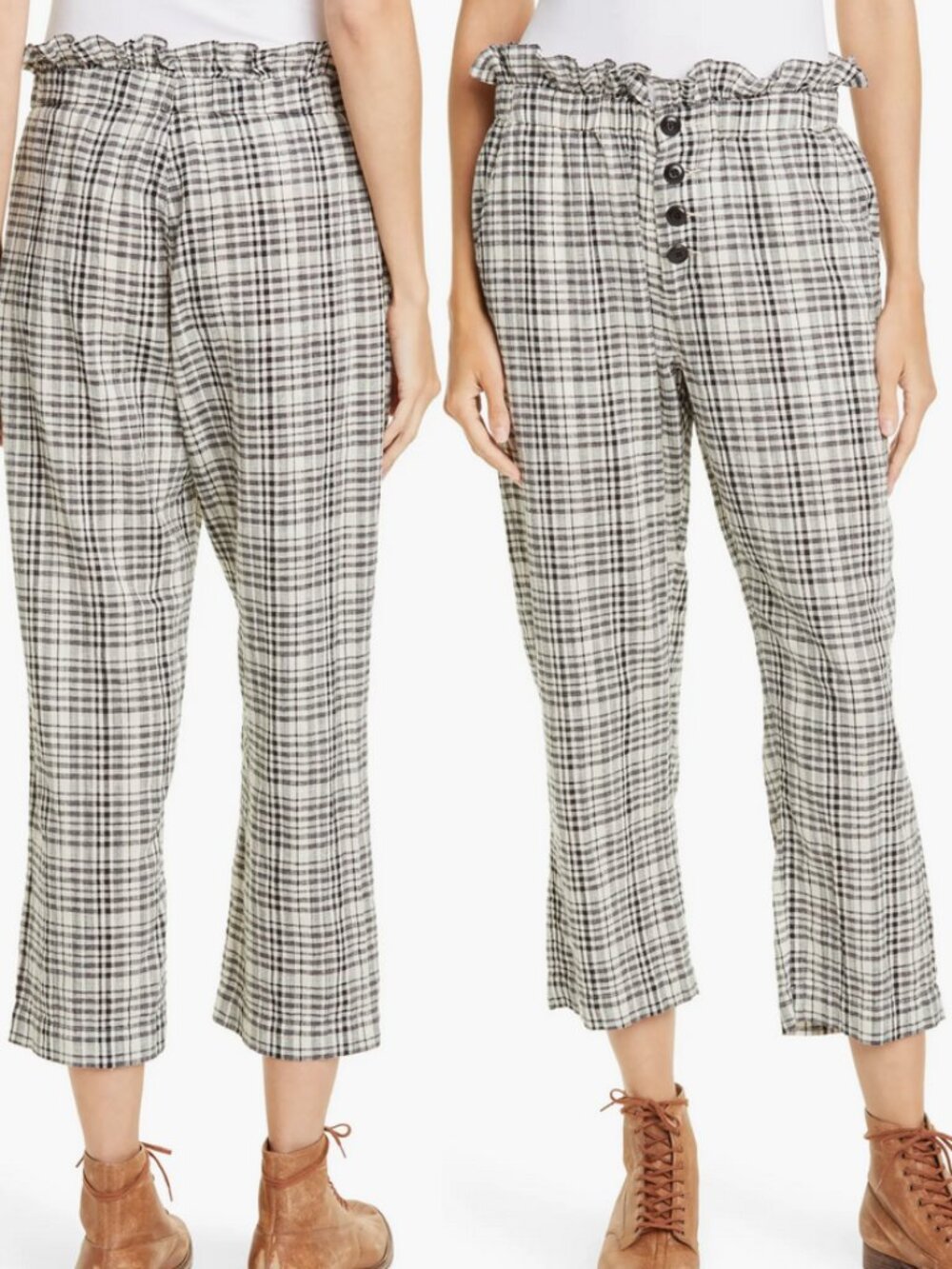 THE GREAT. Gunny Sack Pants Plaid Paperbag Waist Trousers